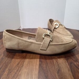 A New Day Carolyn Tan Faux Suede  Loafers with Gold Buckle Memory Foam Size 11
